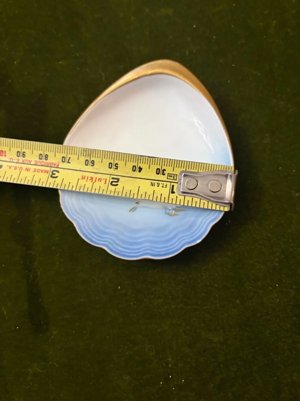 Blue and White Seagull Shell Dish with Gold Rim